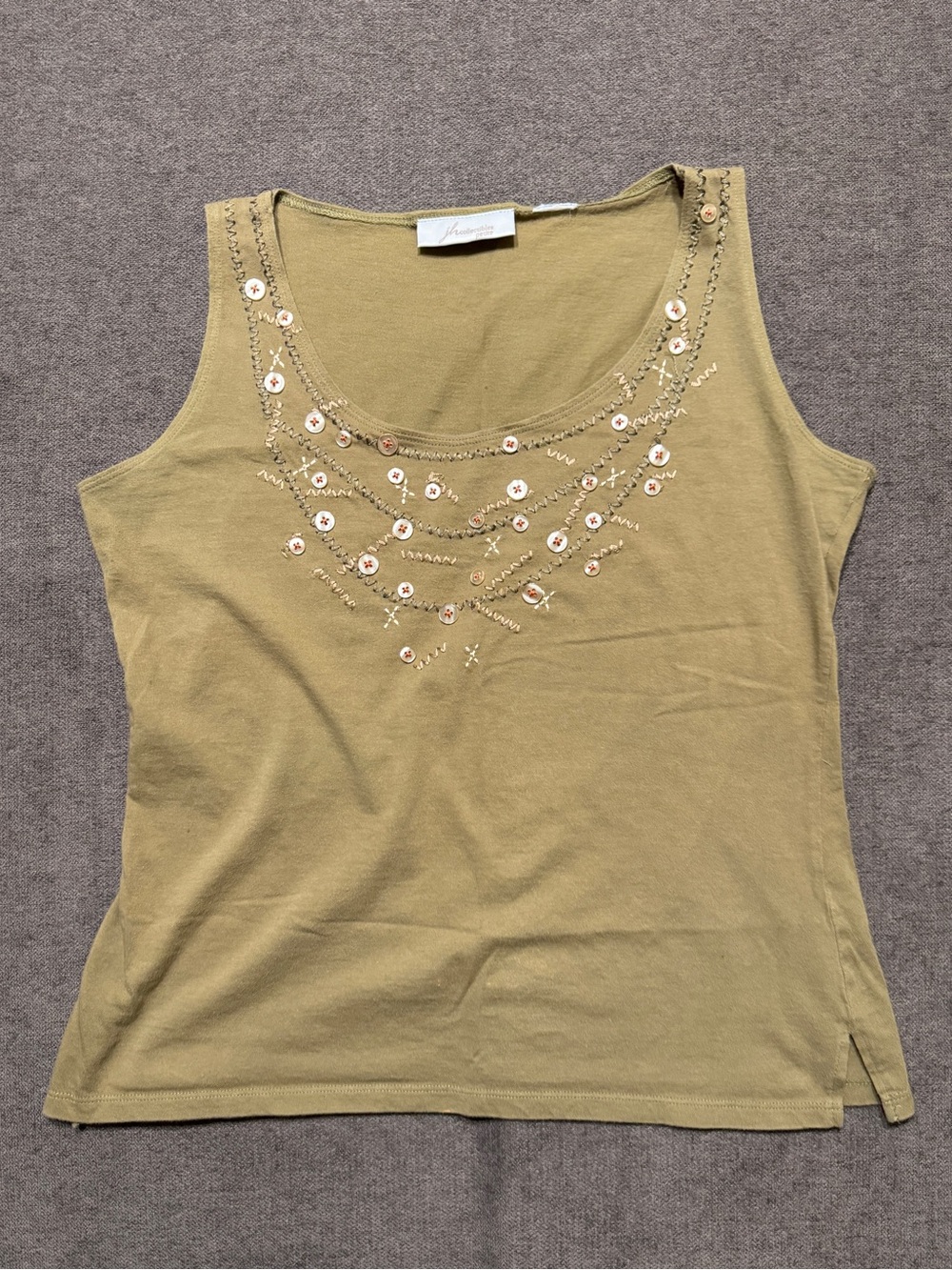 Embellished Olive Green Beaded Tank Top